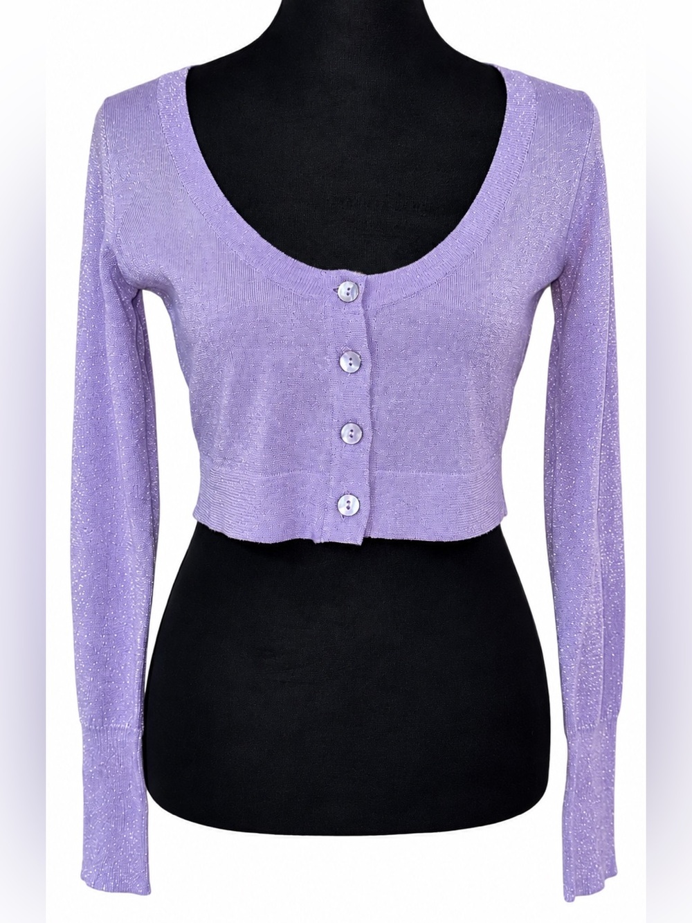NWT Chloe Colette Lavender / Lilac Sparkle Cropped Button-Up Cardigan XS